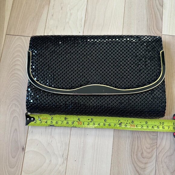Vintage Black Clutch – Mesh Texture, Gold Trim - Picture 4 of 7